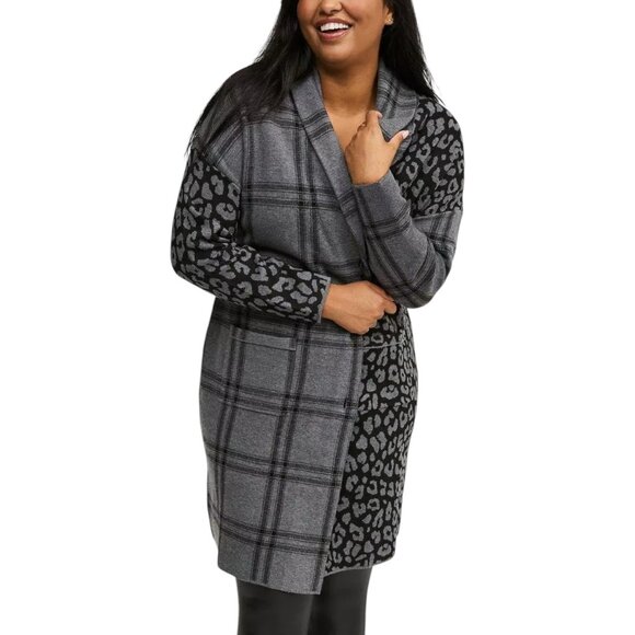 Torrid Luxe Cozy Jacquard Coatigan Leopard Print Patchwork Sz 1 14 - 16 - Picture 1 of 12